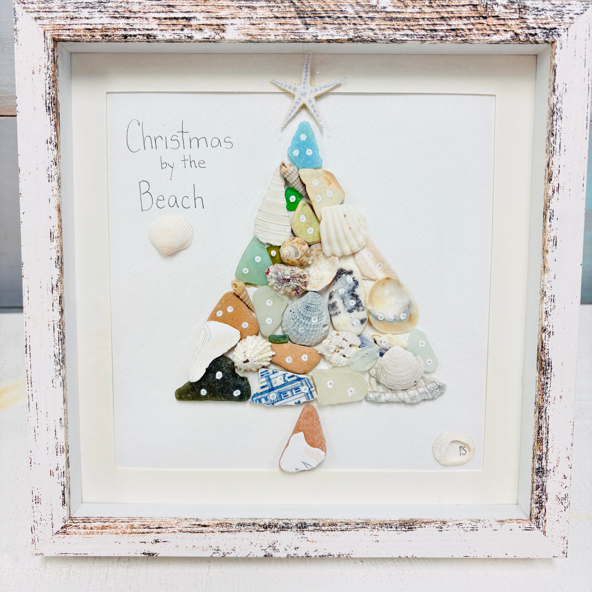 Assorted Christmas Trees Framed Seashell & Driftwood Art