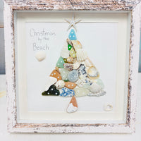 Assorted Christmas Trees Framed Seashell & Driftwood Art