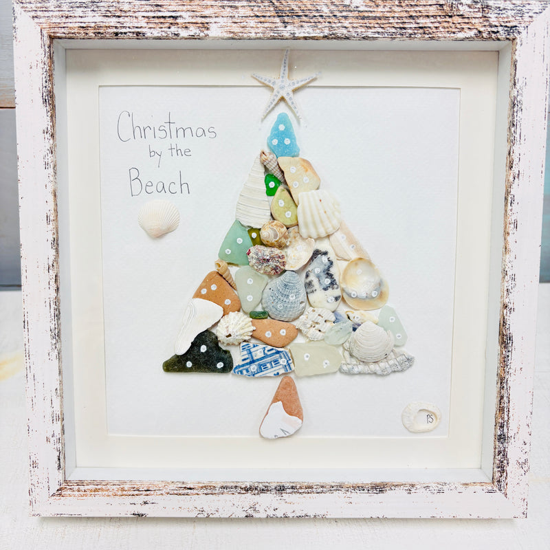 Assorted Christmas Trees Framed Seashell & Driftwood Art