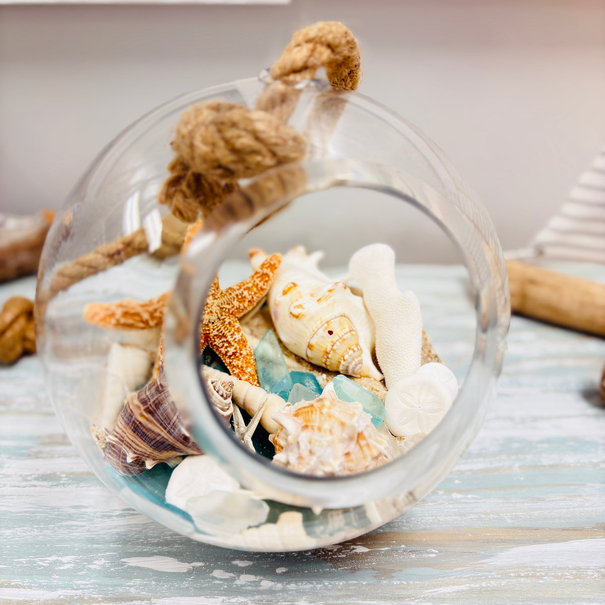 Glass Terrarium w/ Seaglass, Sand, and Shells