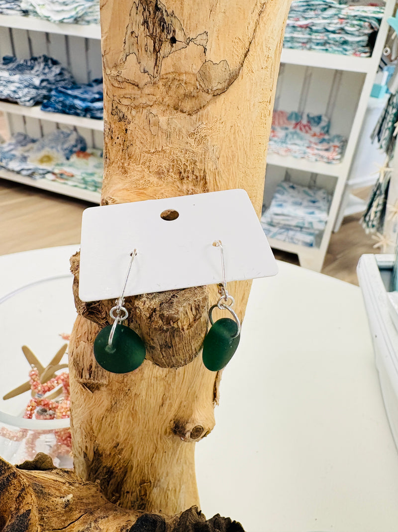 Wire Wrapped Sea Glass Dangle Earrings