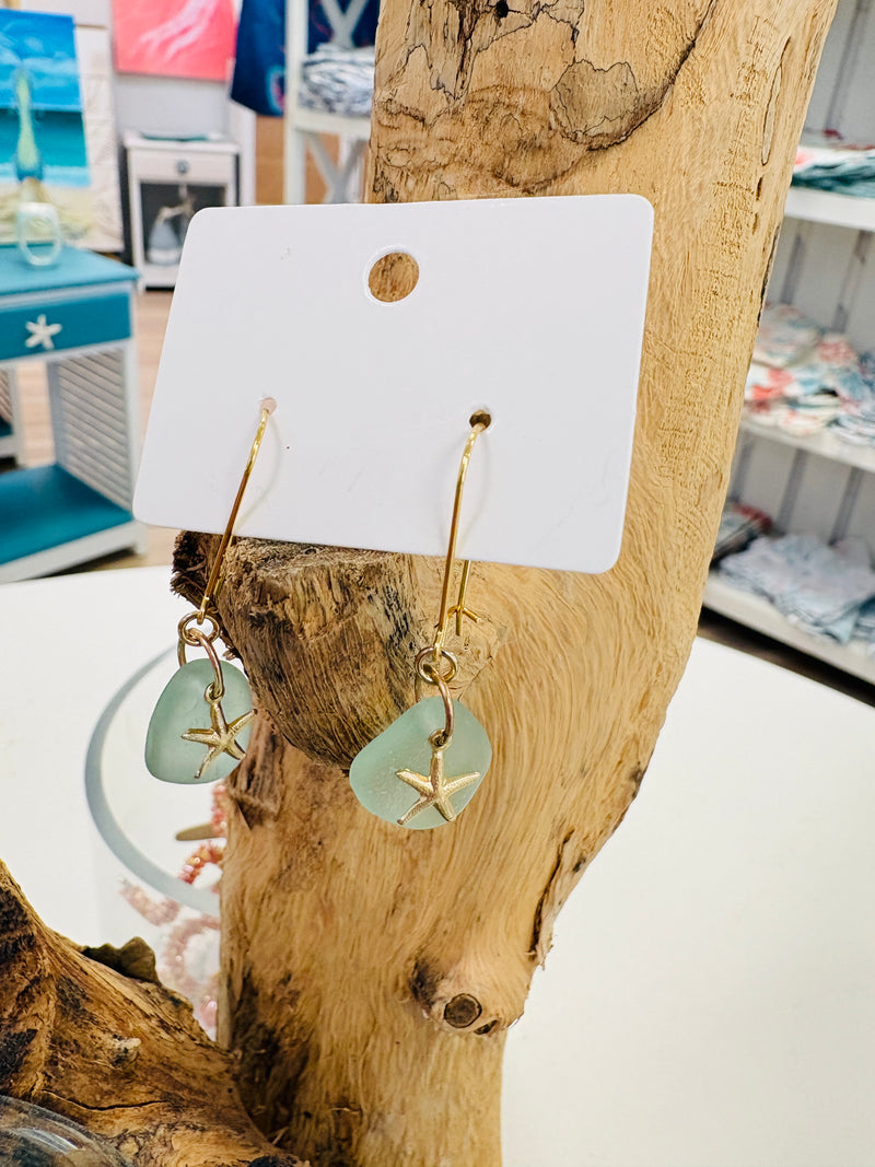 Wire Wrapped Sea Glass Dangle Earrings