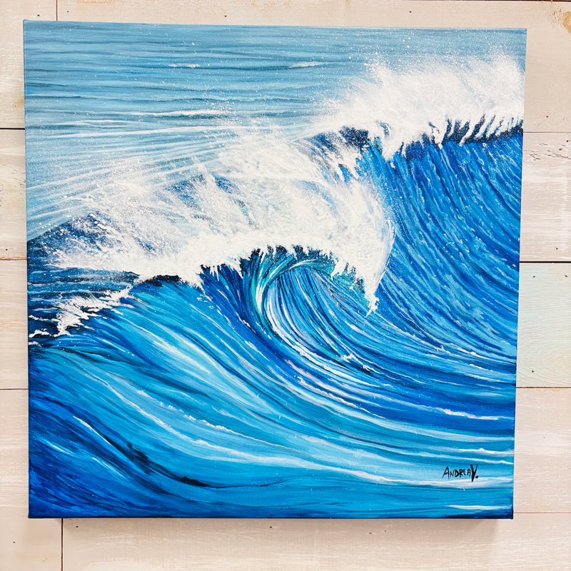 Crashing Wave at Sea in Deep Blues Original Artist Painting