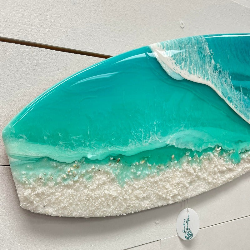 Beach Inspired Teal Resin 36" Surfboard - Sunshine & Sweet Pea's Coastal Decor