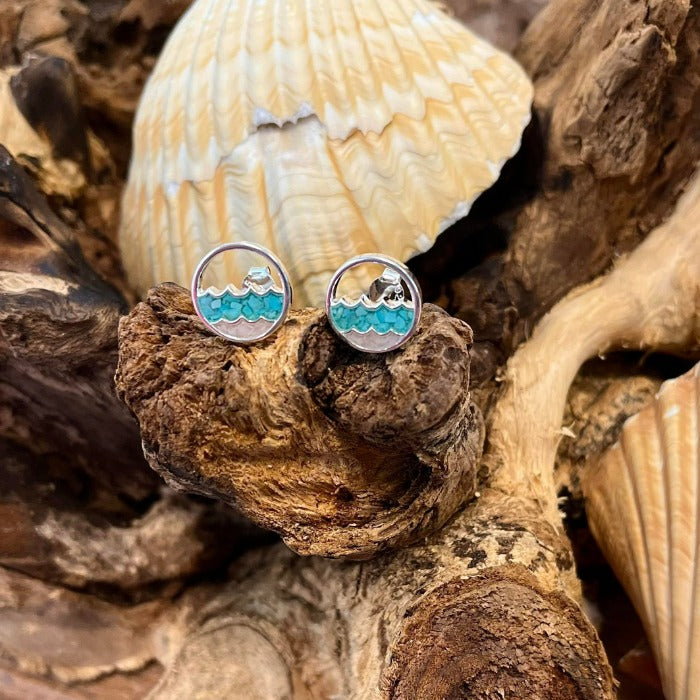 Double Wave Turquoise & Conch Shell Dune Jewelry Stud Earrings - Sunshine & Sweet Pea's Coastal Decor
