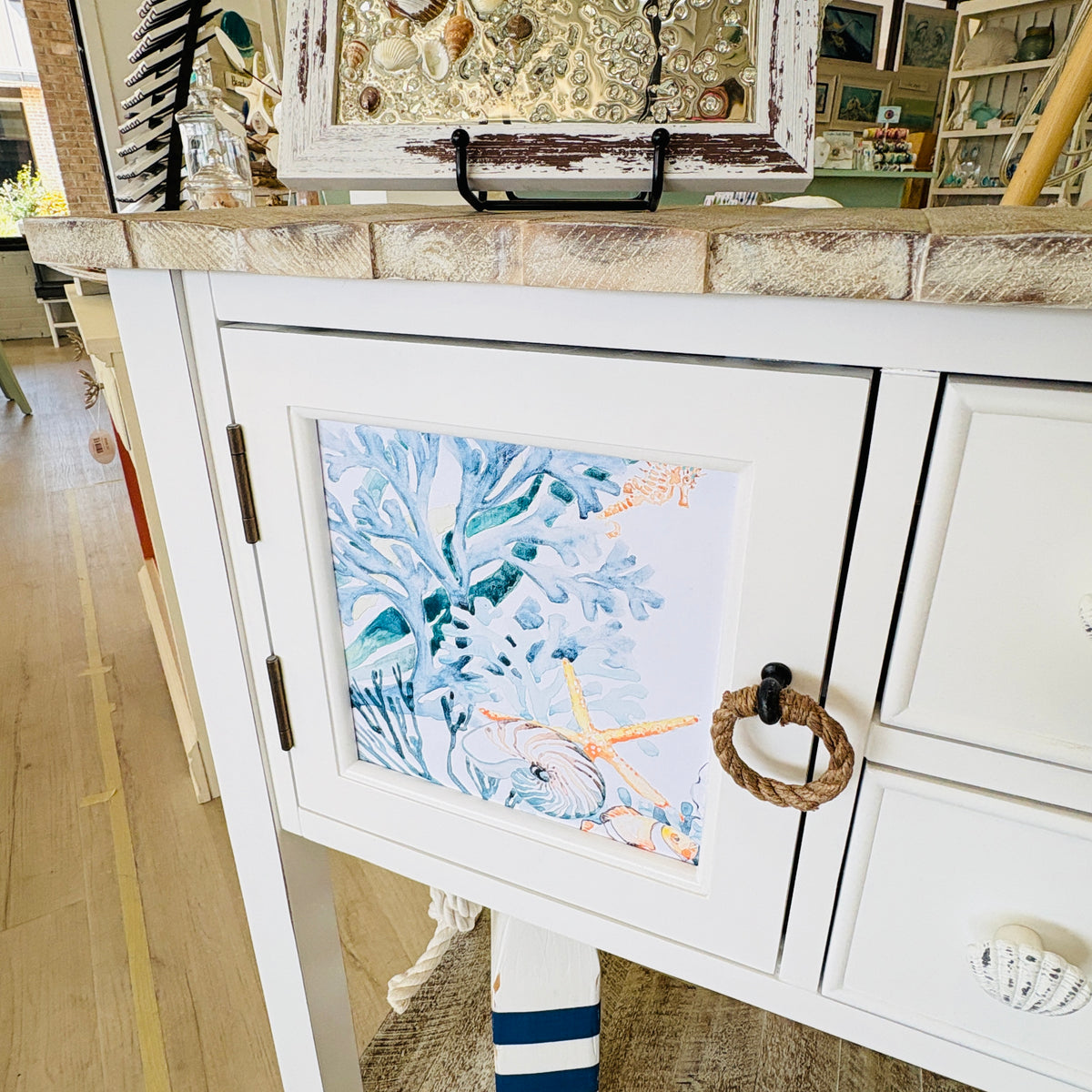 Coastal Entry Table/Cabinet w/Anastasia Musick Art