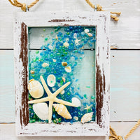 Assorted Coastal Glass Art w/ Shells, Glass, Resin, Sand- 5"x 7"