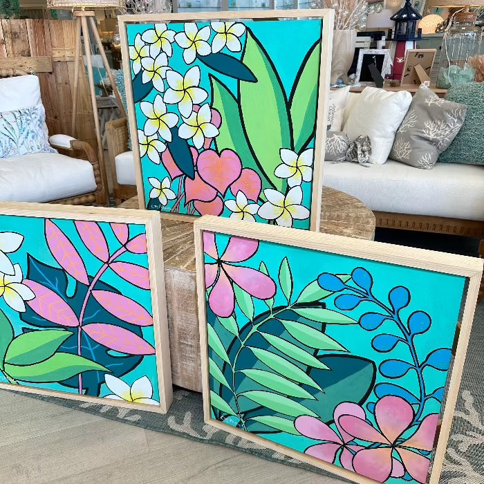 Framed 26"x26" Botanical Canvases Sunshine & Sweet Peas Coastal Decor