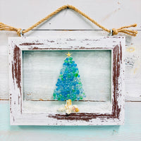 Assorted Holiday Coastal Glass Art w/ Shells, Glass, Resin, Sand- 5"x 7"