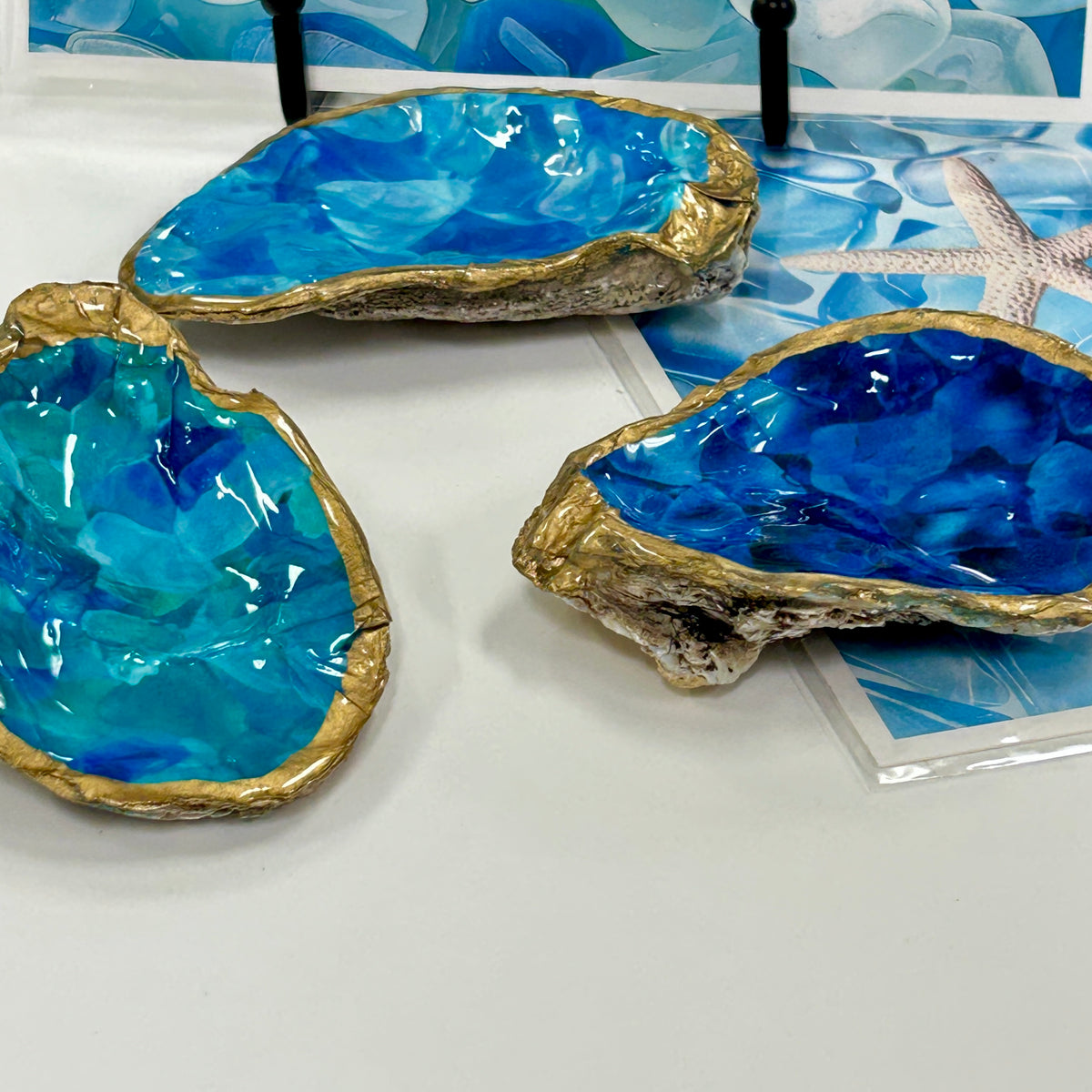 Oysters Inlayed w/ Sea Glass Prints and Resin