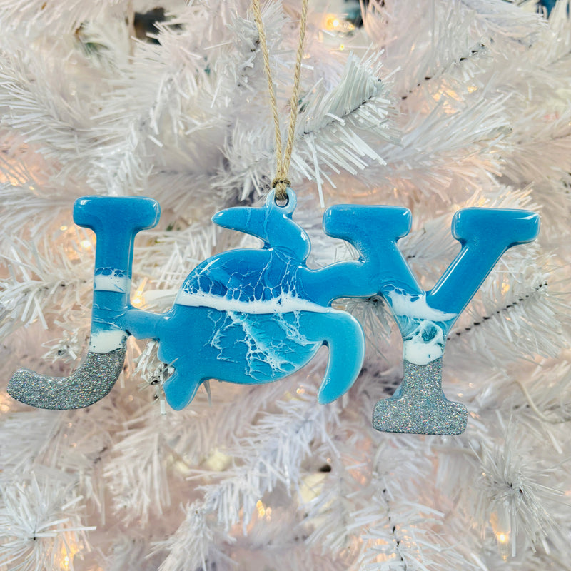 Assorted Sea Turtle "JOY" Resin Christmas Ornaments