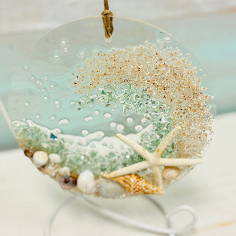 Assorted 6" Acrylic Coastal Suncatchers/Ornaments w/ Glass, Shells, Sand, & Resin