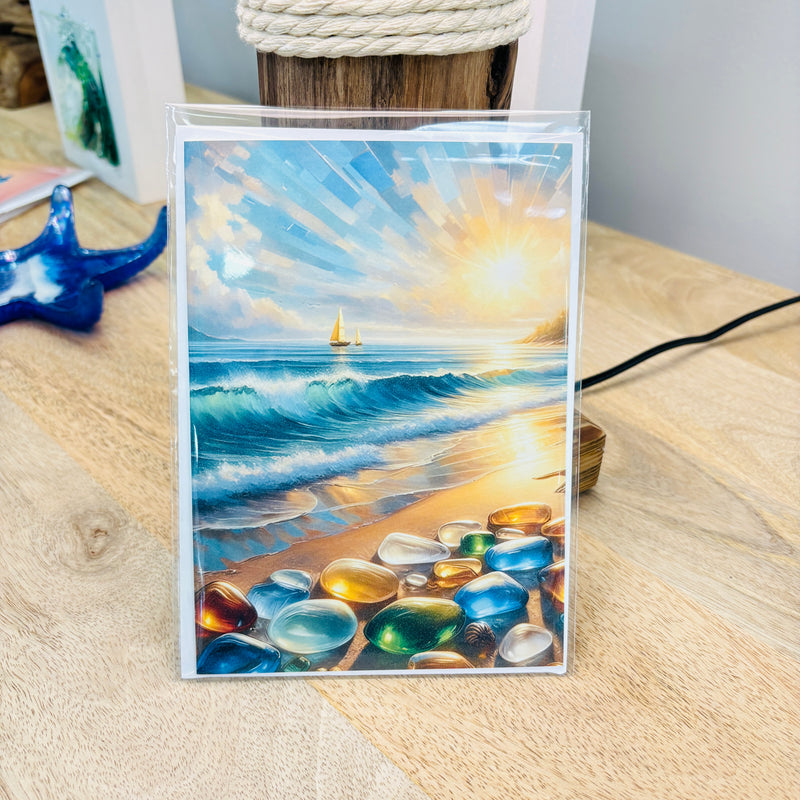 Assorted 5x7 Original Art Print Greeting Cards- Sea Glass & Animal Whimsy