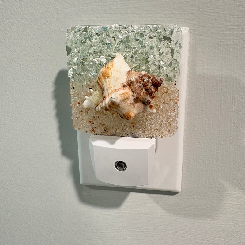 Acrylic Night Lights w/ Coastal Designs in Glass, Sand, Shells Resin