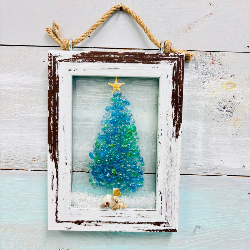 Assorted Holiday Coastal Glass Art w/ Shells, Glass, Resin, Sand- 4"x 6"