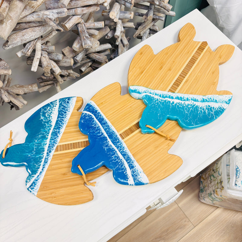 Assorted Sea Turtle Bamboo Charcuterie Boards w/Resin