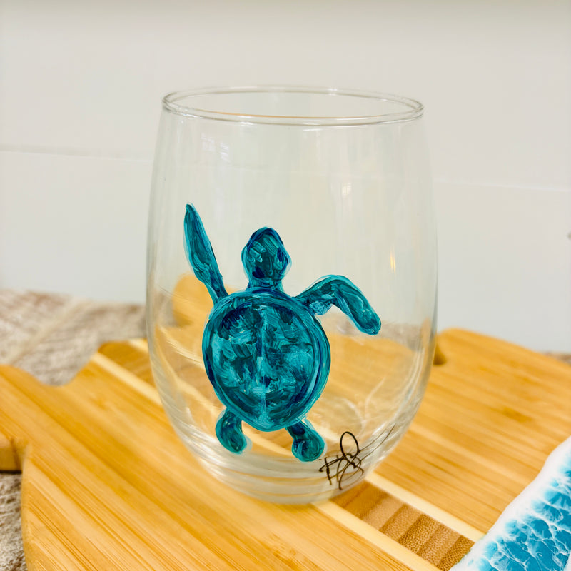 Assorted Ocean Inspired Hand Painted Stemless Wine Glasses