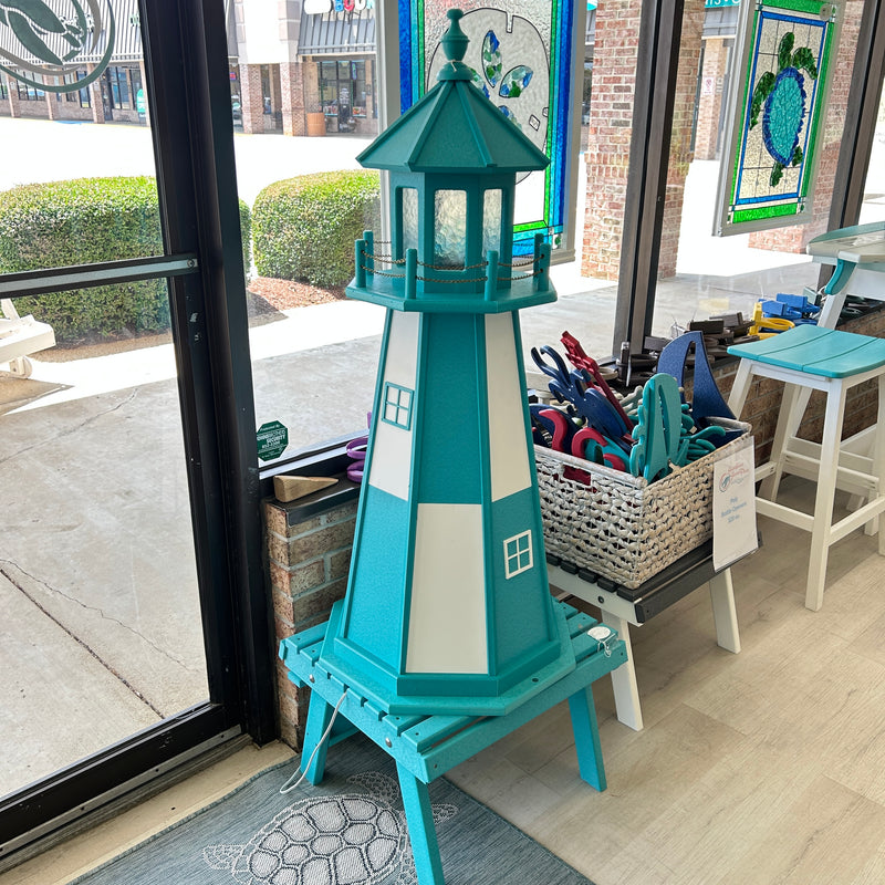 Aruba Blue on White Poly Outdoor Lighthouse