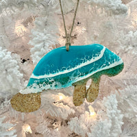 Teal Resin & Dark White Sand Manatee Christmas Ornament - Sunshine & Sweet Pea's Coastal Decor