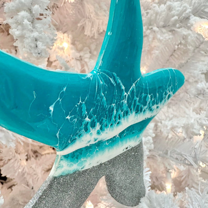 Starfish w/Silver Glitter & Teal Resin Christmas Ornament