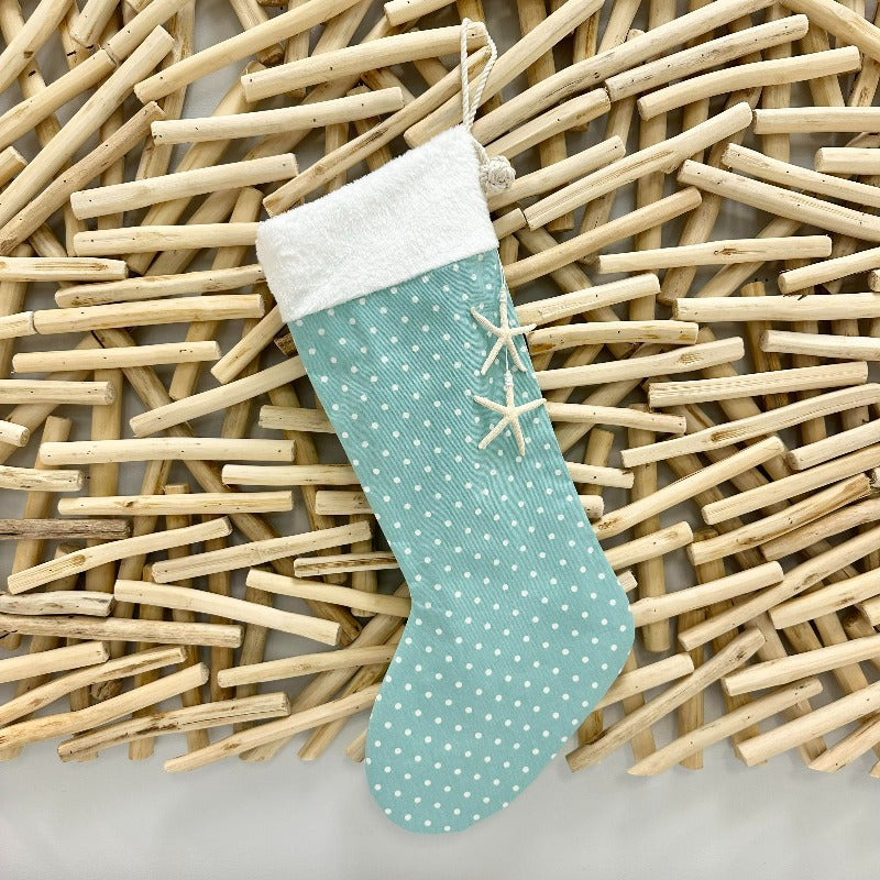 Coastal Inspired Polka Dot Stocking w/Starfish - Sunshine & Sweet Pea's Coastal Decor