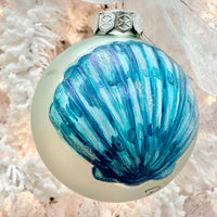 Hand Painted Scallop Seashell Glass Christmas Ornament