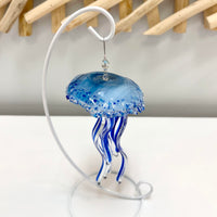 Small Dark Blue & White Glass Jellyfish
