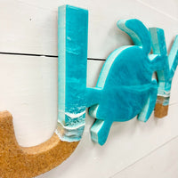 Joy Beach Inspired Teal Resin & Dark Sand Word Art - Sunshine & Sweet Pea's Coastal Decor