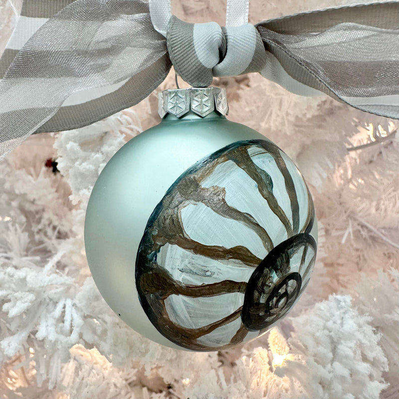 Hand Painted Nautilus Shell Glass Christmas Ornament