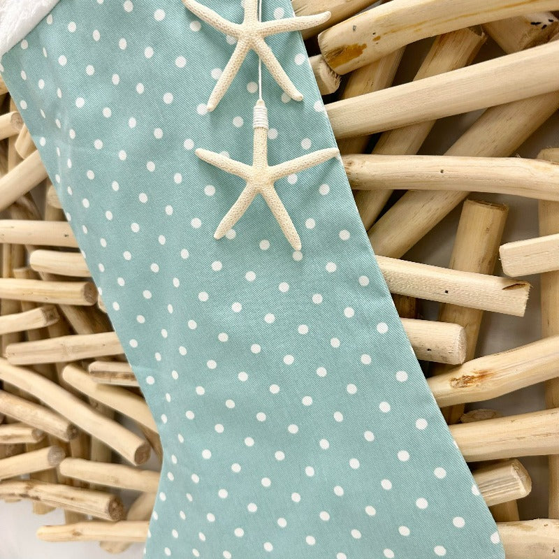 Coastal Inspired Polka Dot Stocking w/Starfish - Sunshine & Sweet Pea's Coastal Decor