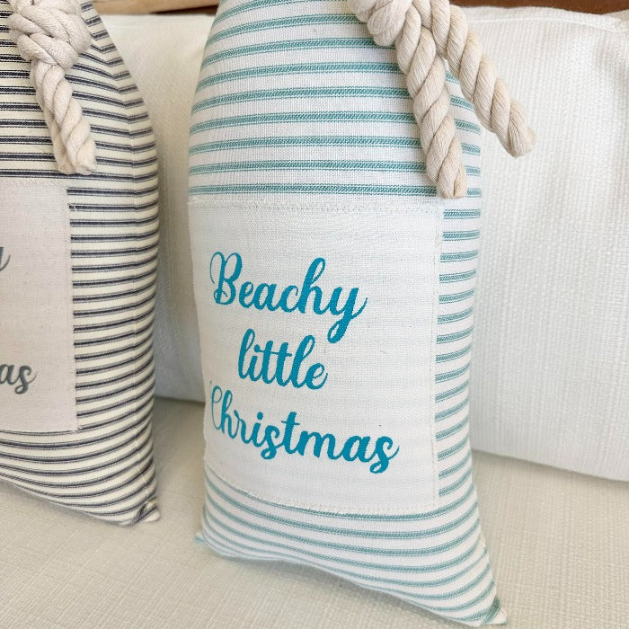 Christmas Buoy Decorative Pillow Teal Stripes Beachy Little Christmas - Sunshine & Sweet Pea's Coastal Decor