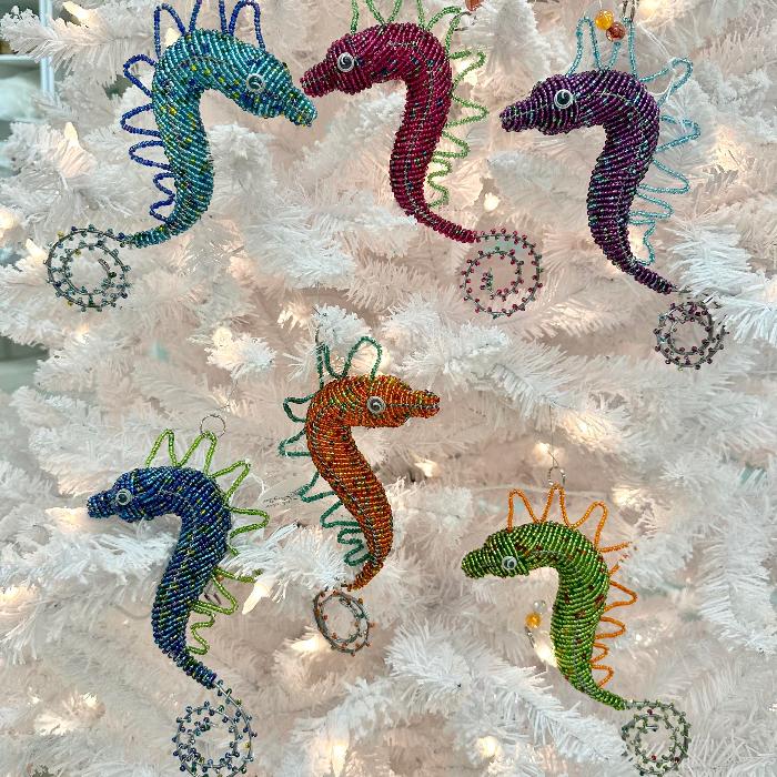 Beaded Seahorse Christmas Ornament (Assorted) Sunshine & Sweet Peas Coastal Decor