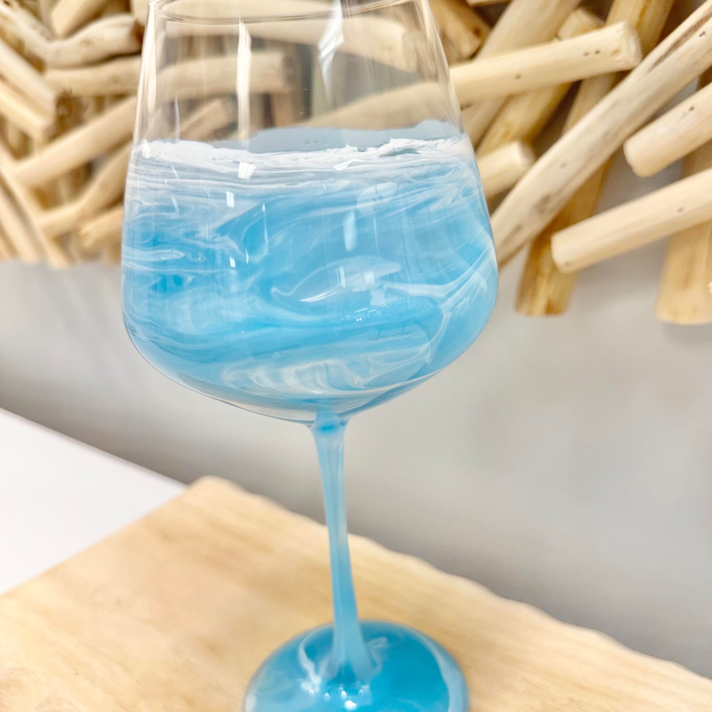 Beach Inspired Wine Glass w/Light Blue Resin