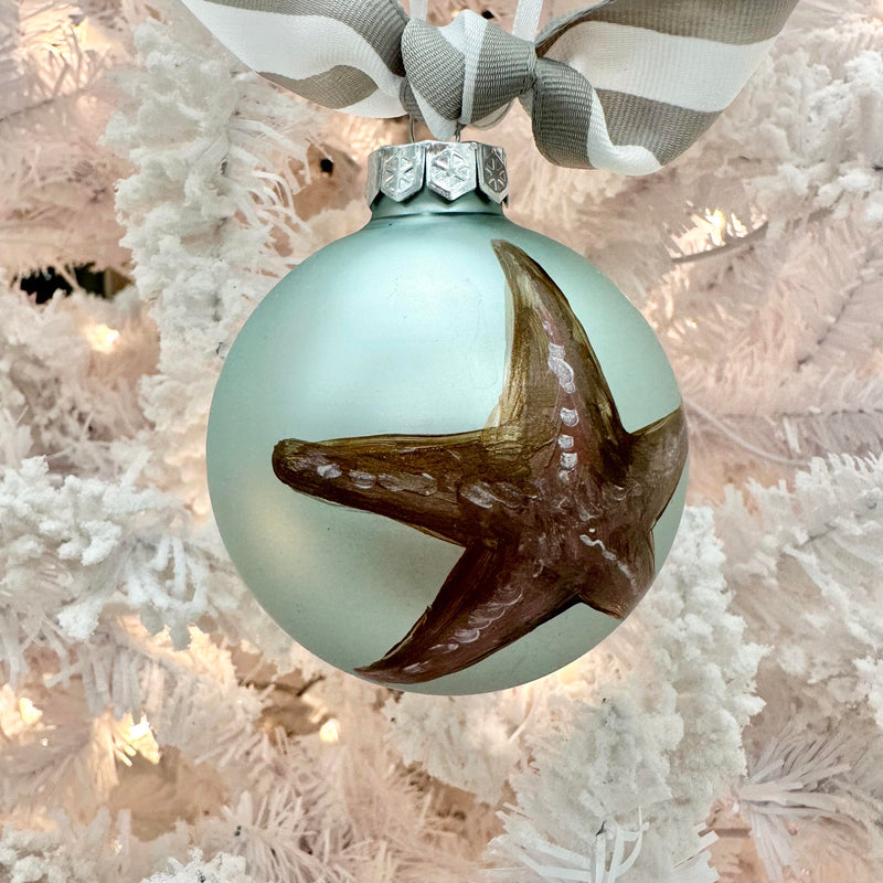 Hand Painted Starfish Glass Christmas Ornament
