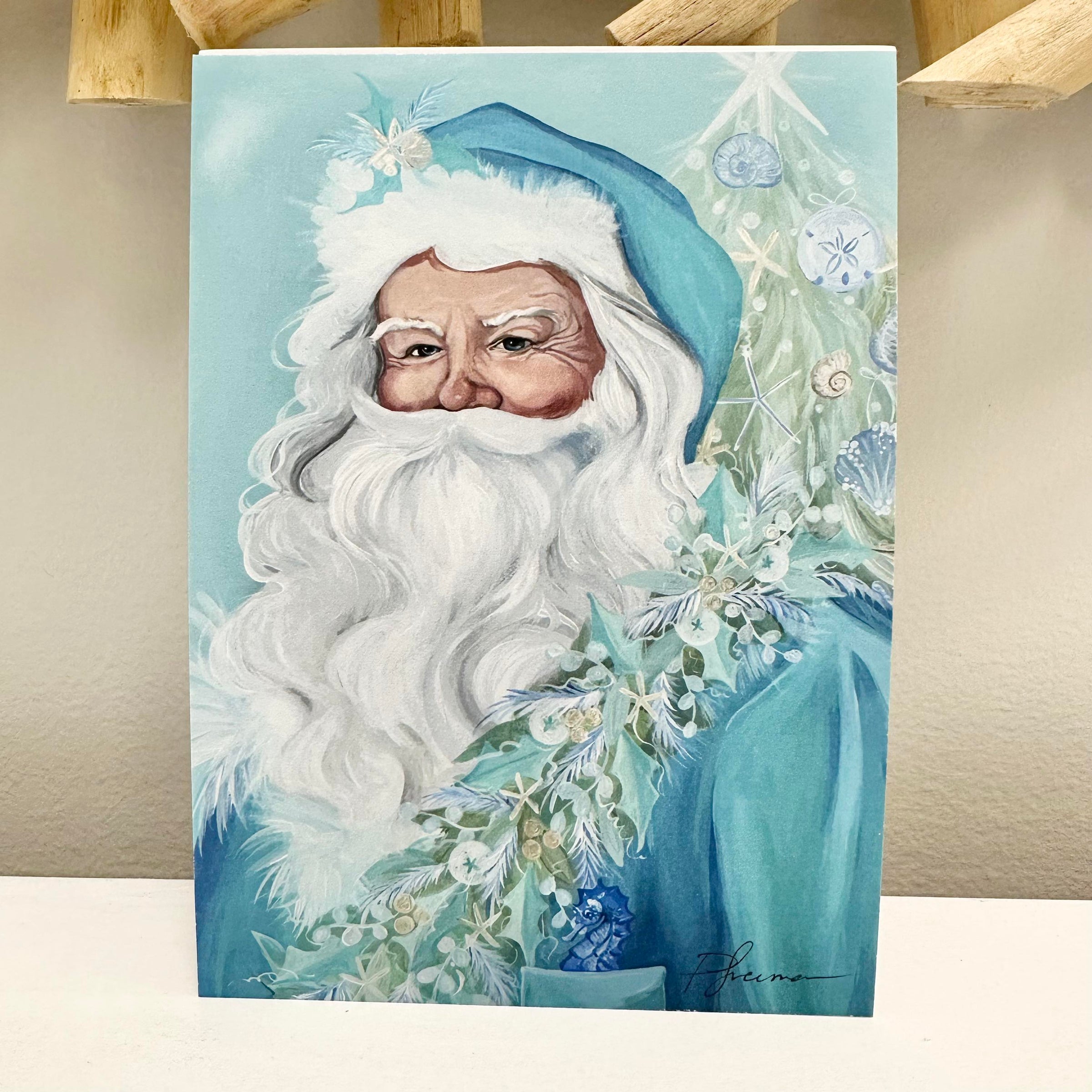 Coastal Santa in Teal Suit w/Garland Assorted Prints