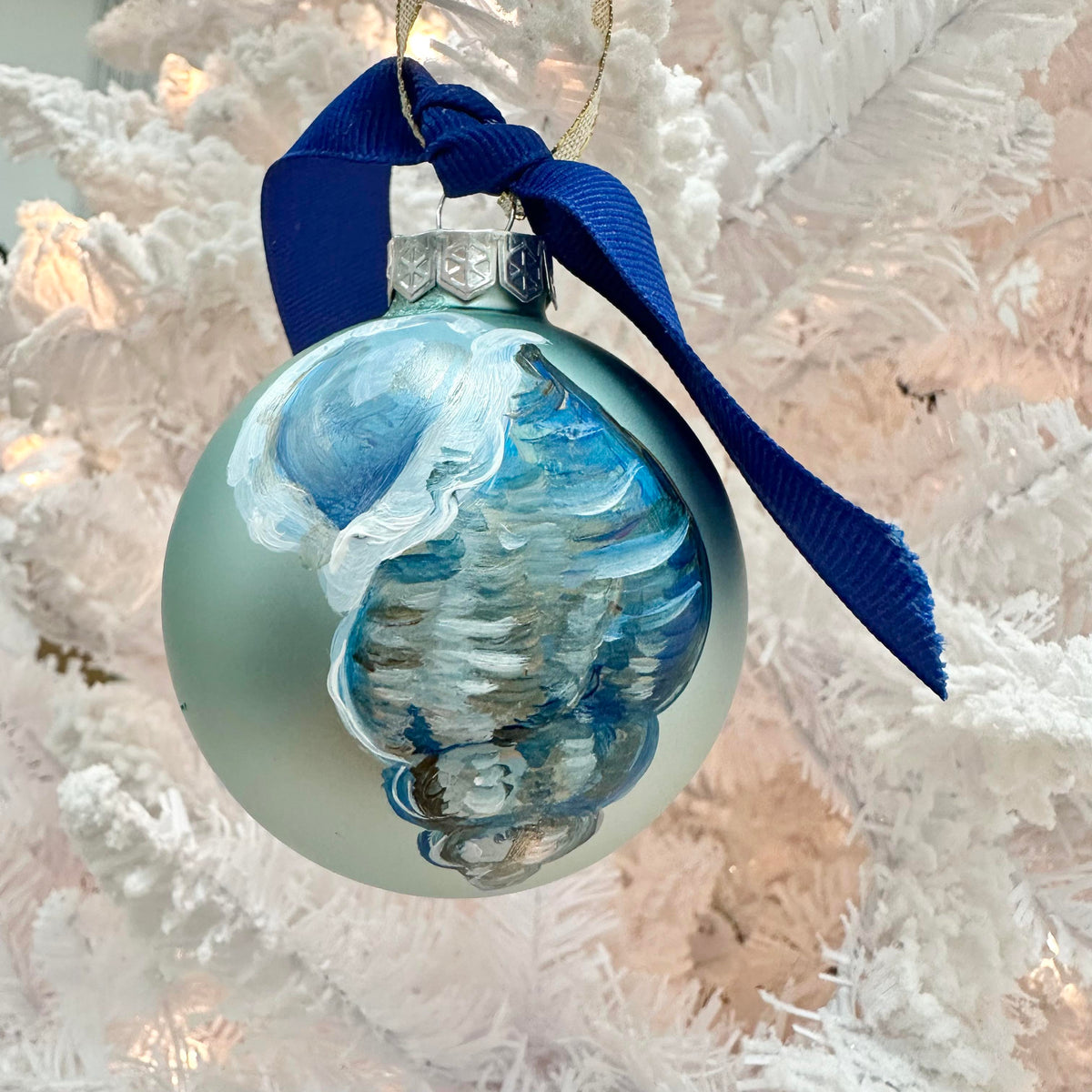 Hand Painted Conch Shell Glass Christmas Ornament