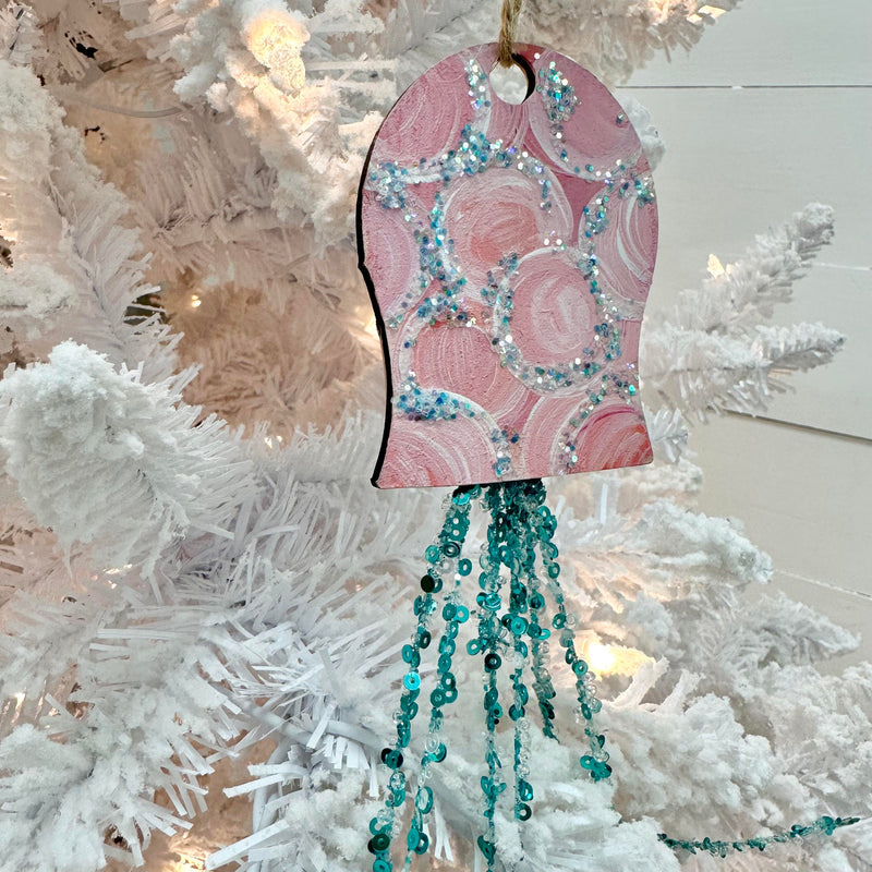 Hand Painted Jellyfish Wood Christmas Ornament