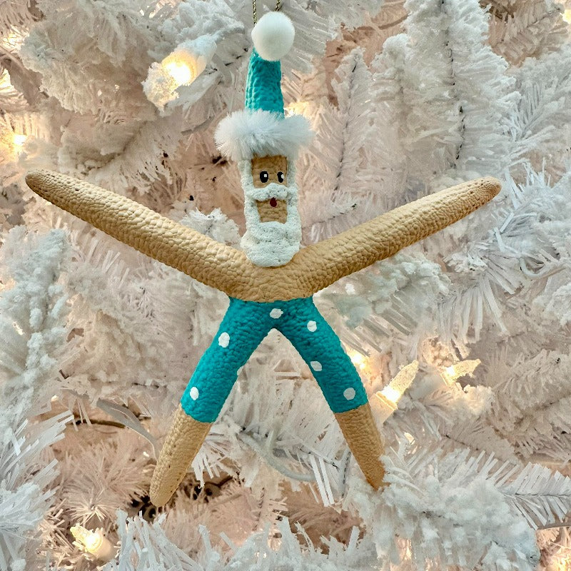 Teal Starfish Beach Santa Christmas Ornament - Sunshine & Sweet Pea's Coastal Decor