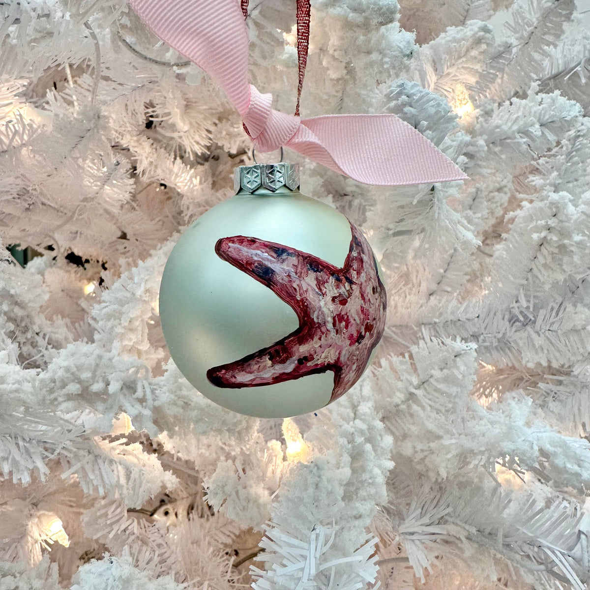 Hand Painted Starfish Glass Christmas Ornament