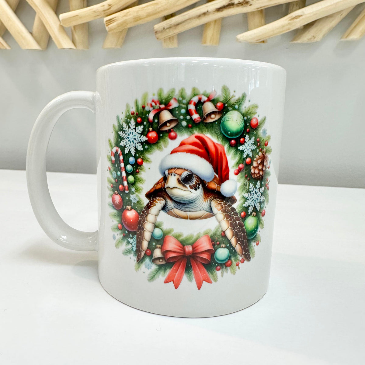 Ticking Stripe Santa and Reindeer Mug Set of 2