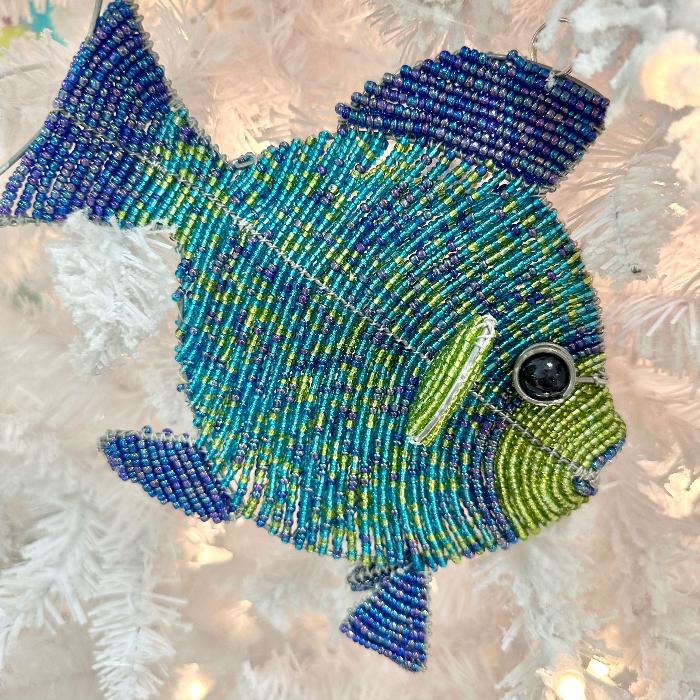 Beaded Fish Christmas Ornament Sunshine & Sweet Peas Coastal Decor