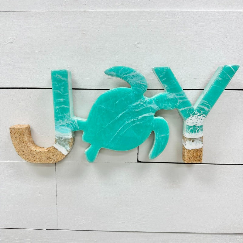 Joy Beach Inspired Emerald Resin & Dark Sand Word Art - Sunshine & Sweet Pea's Coastal Decor