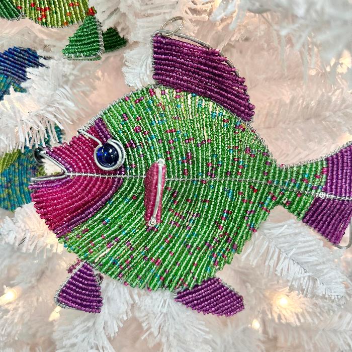 Beaded Fish Christmas Ornament Sunshine & Sweet Peas Coastal Decor