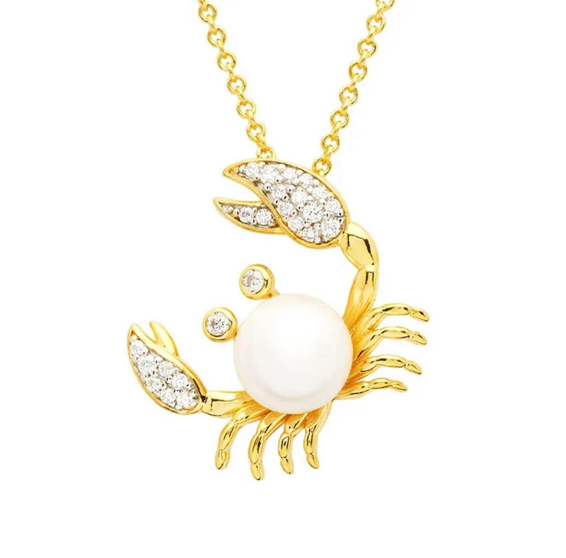 Crystal & Pearl Crab 14k Gold Vermeil Necklace