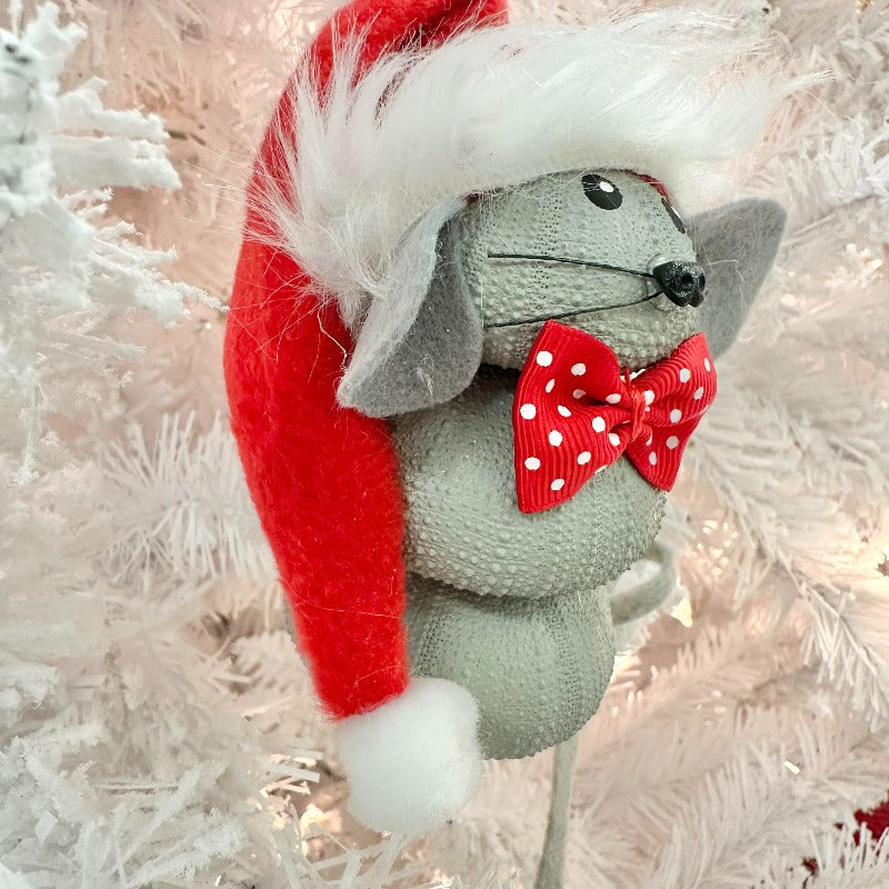 Mouse w/Bowtie & Santa Hat Sea Urchin Christmas Ornament - Sunshine & Sweet Pea's Coastal Decor