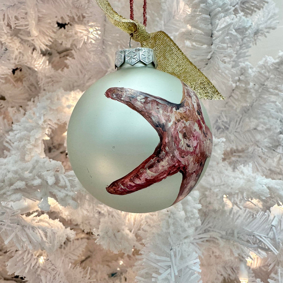 Hand Painted Starfish Glass Christmas Ornament