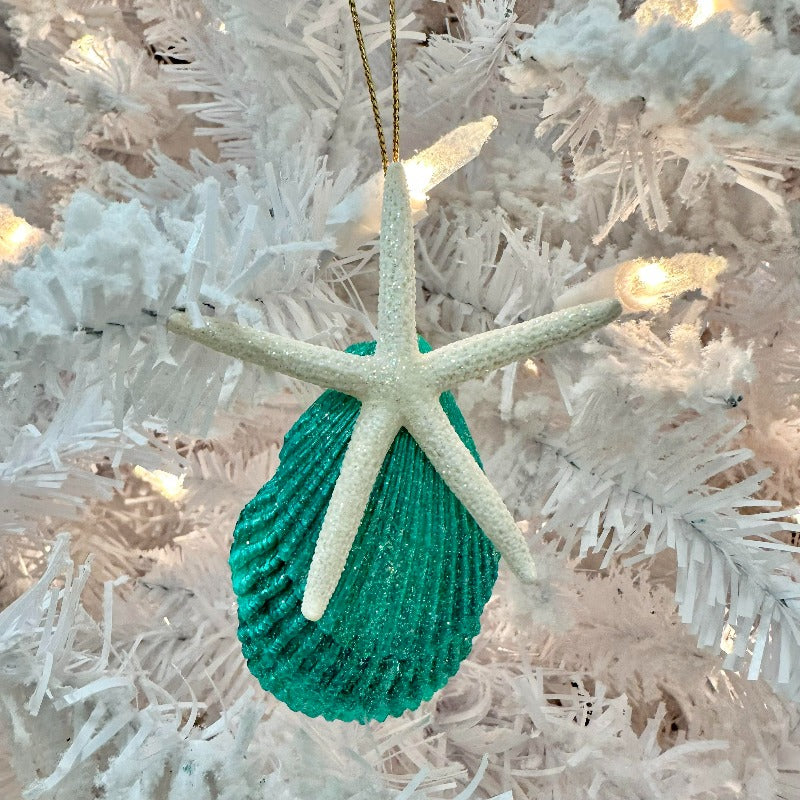 Emerald Starfish & Scallop Shell Christmas Ornament - Sunshine & Sweet Pea's Coastal Decor
