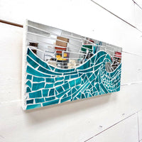 Teal Mosaic Wave on Wooden Canvas
