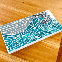 Teal Mosaic Wave on Wooden Canvas