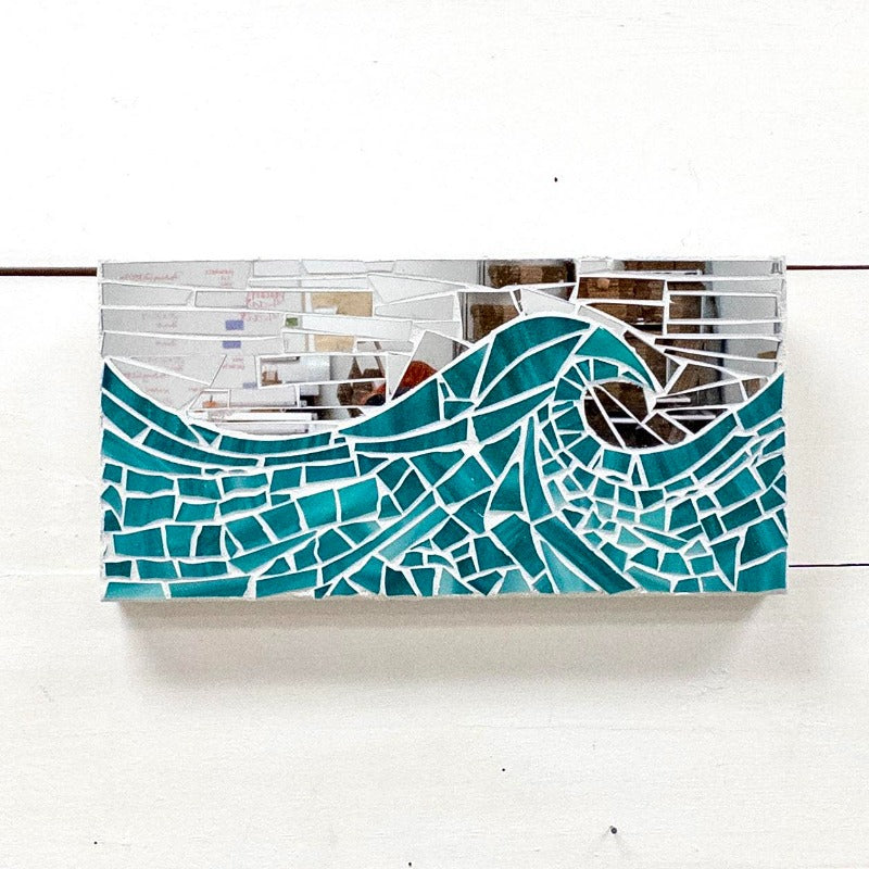 Teal Mosaic Wave on Wooden Canvas - Sunshine & Sweet Pea's Coastal Decor
